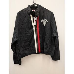 Champion Black Windbreaker Jacket XL Full Zip Lightweight Vintage Style Coat